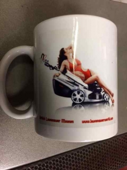 Promotional Lawnmower Advert Mug